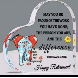HAPPY RETIREMENT GIFT PLAQUE DECOR ACRYLIC ELEPHANT